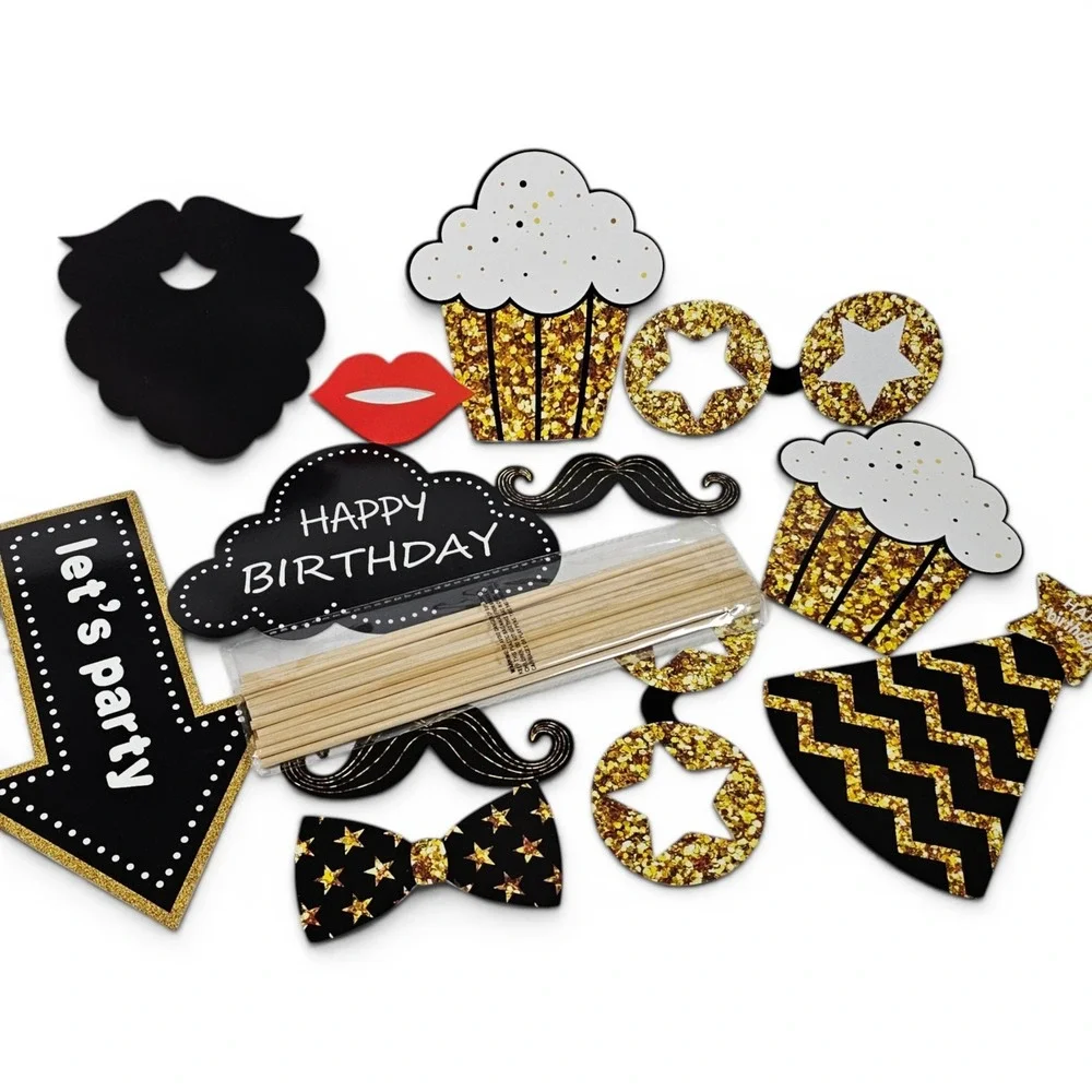 50th‎ Birthday Decorations Bundle Black Gold Party Supplies Balloons Banner Set